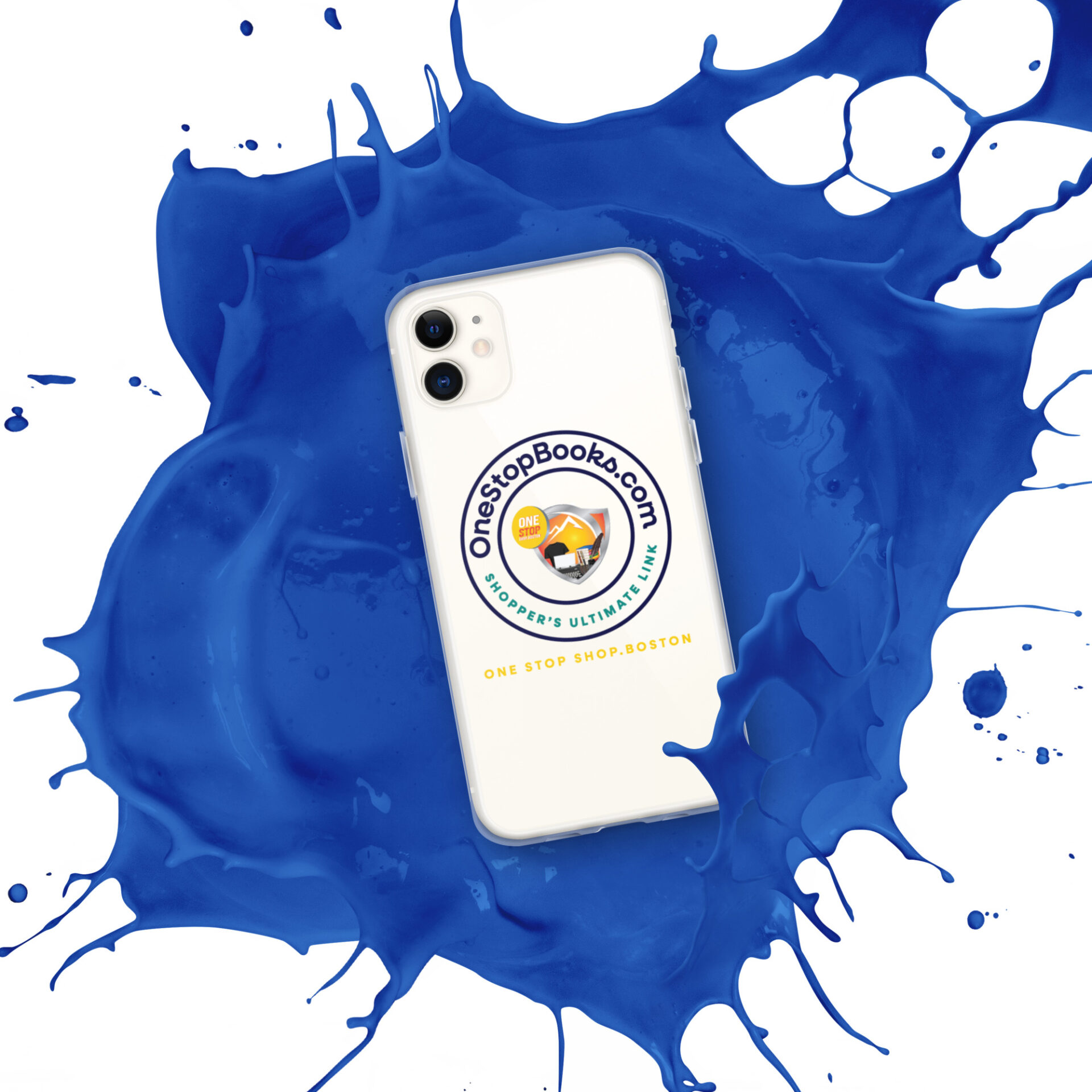 Phone case with OneStopBooks.com logo.