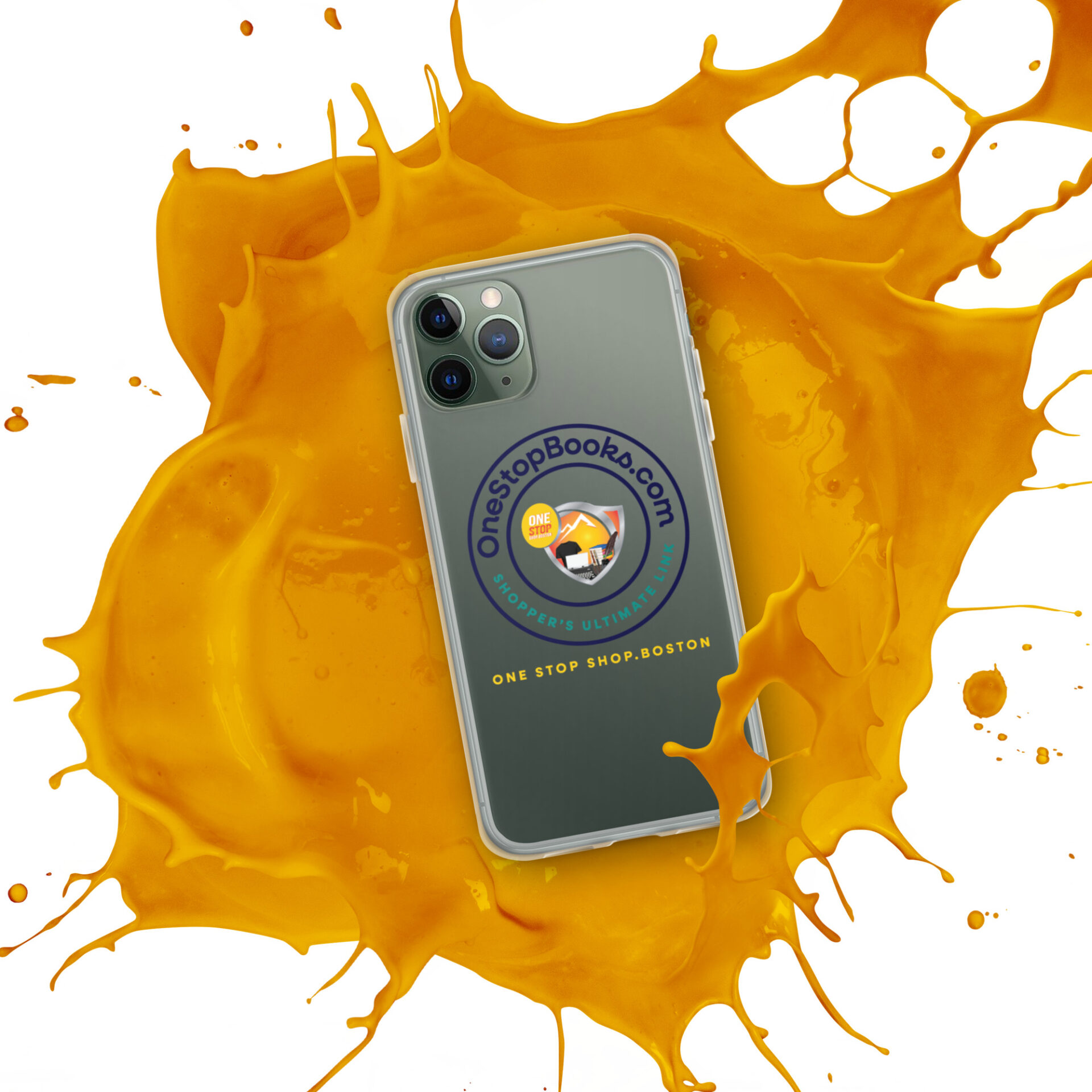 Phone case with One Stop Books logo.
