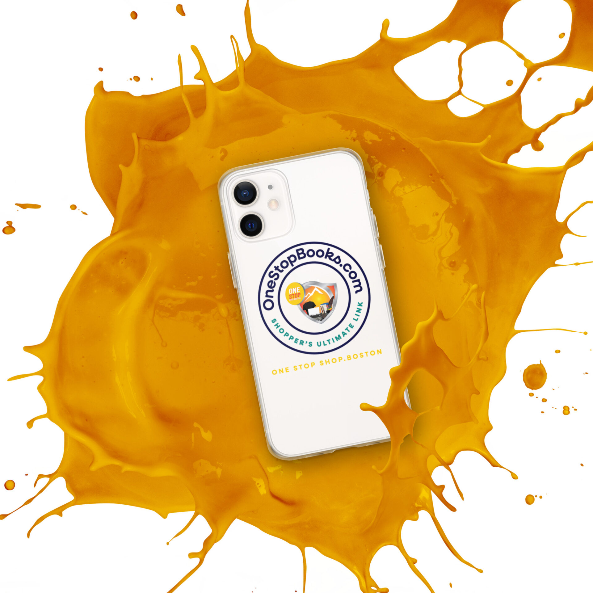 Phone case with One Stop Books logo.