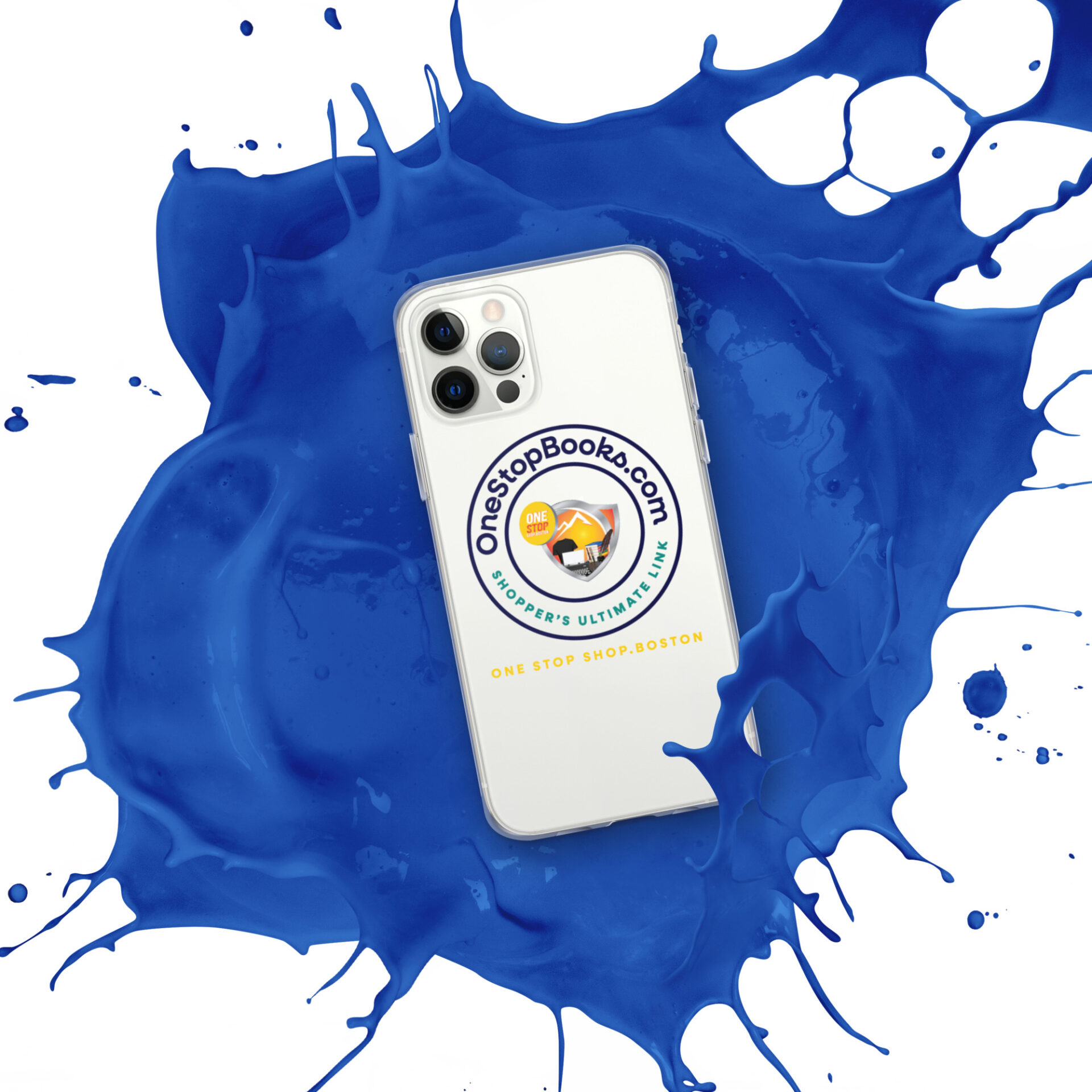 Phone case with OneStopBooks.com logo.