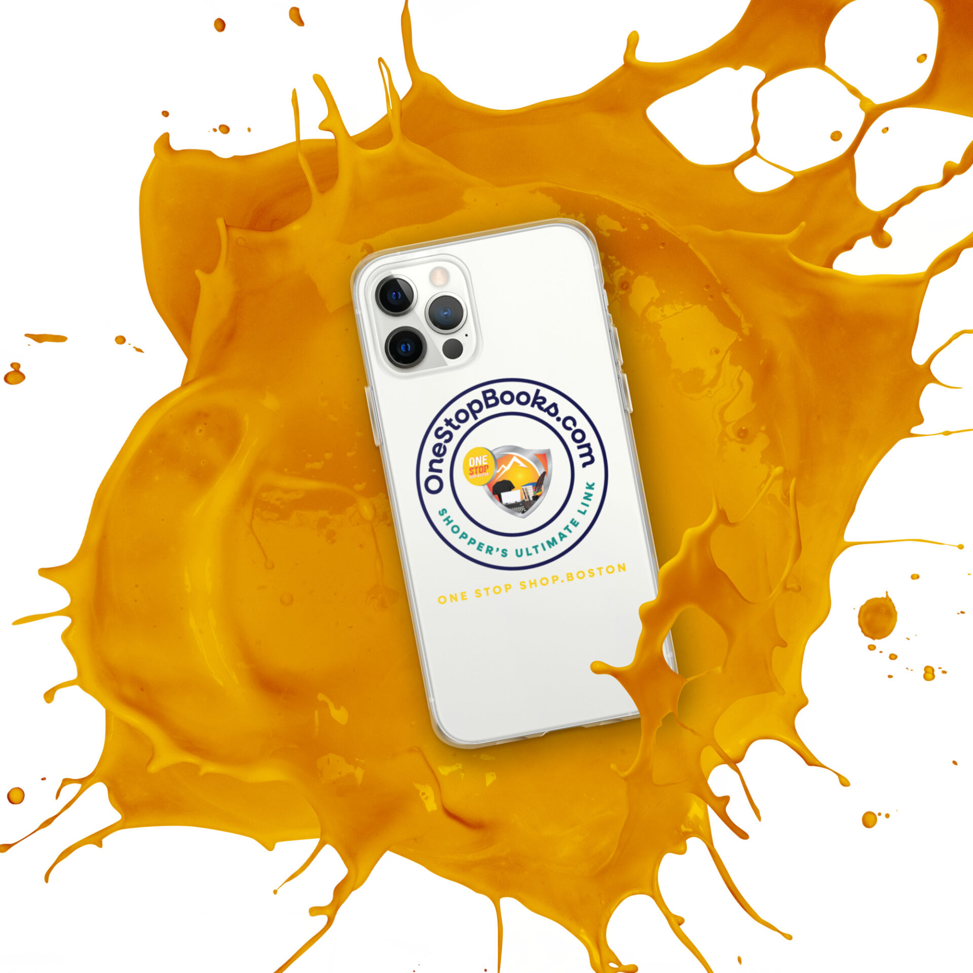 White phone with yellow paint splash.