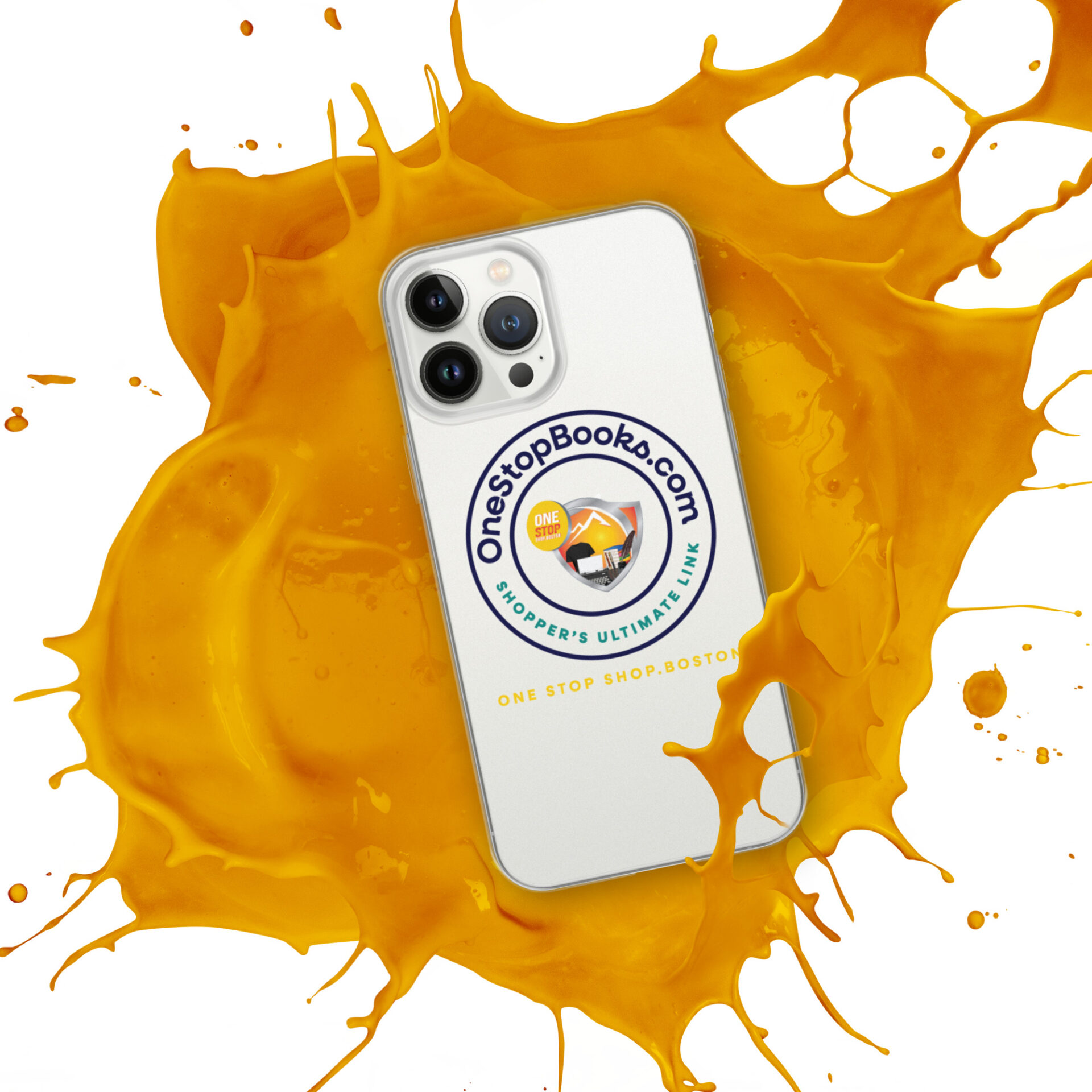 IPhone case with One Stop Books logo.