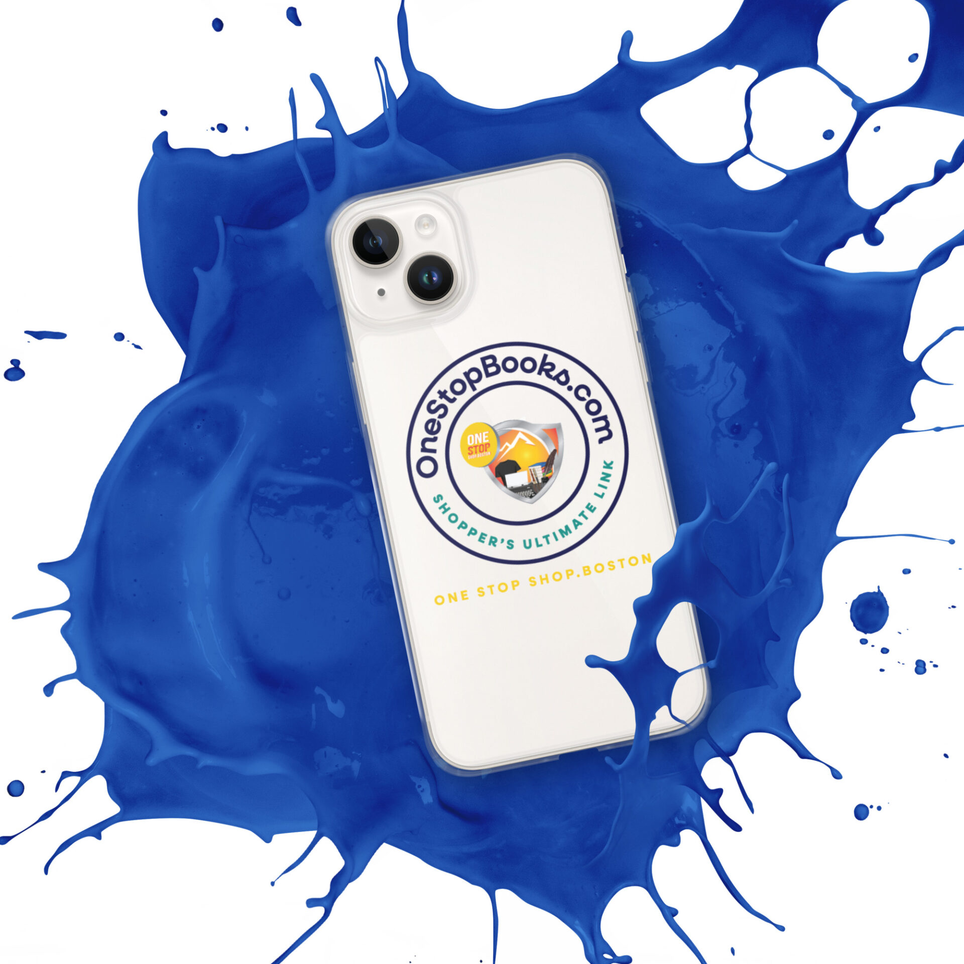 Phone case with OneStopBooks.com logo.