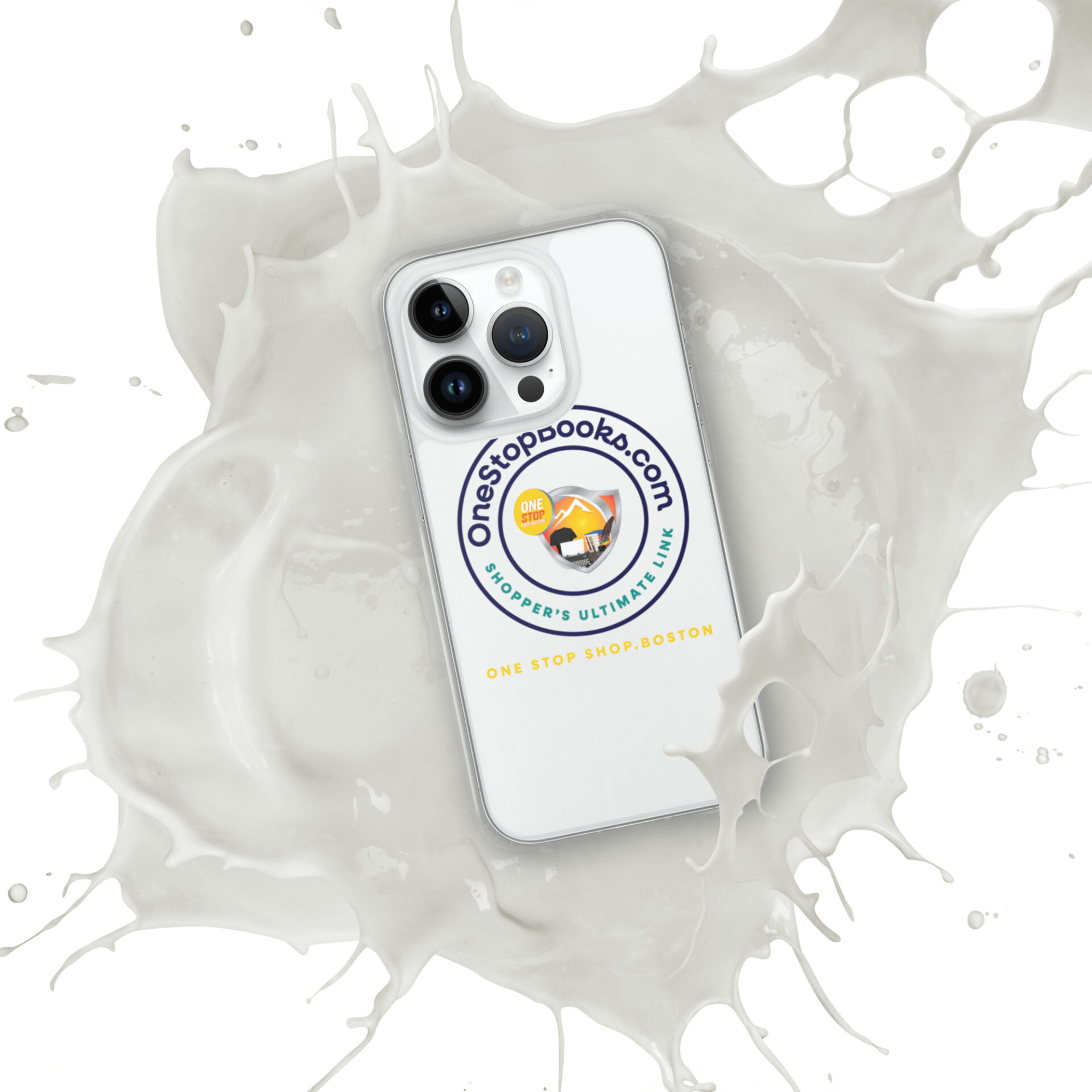 White iPhone in a milk splash.