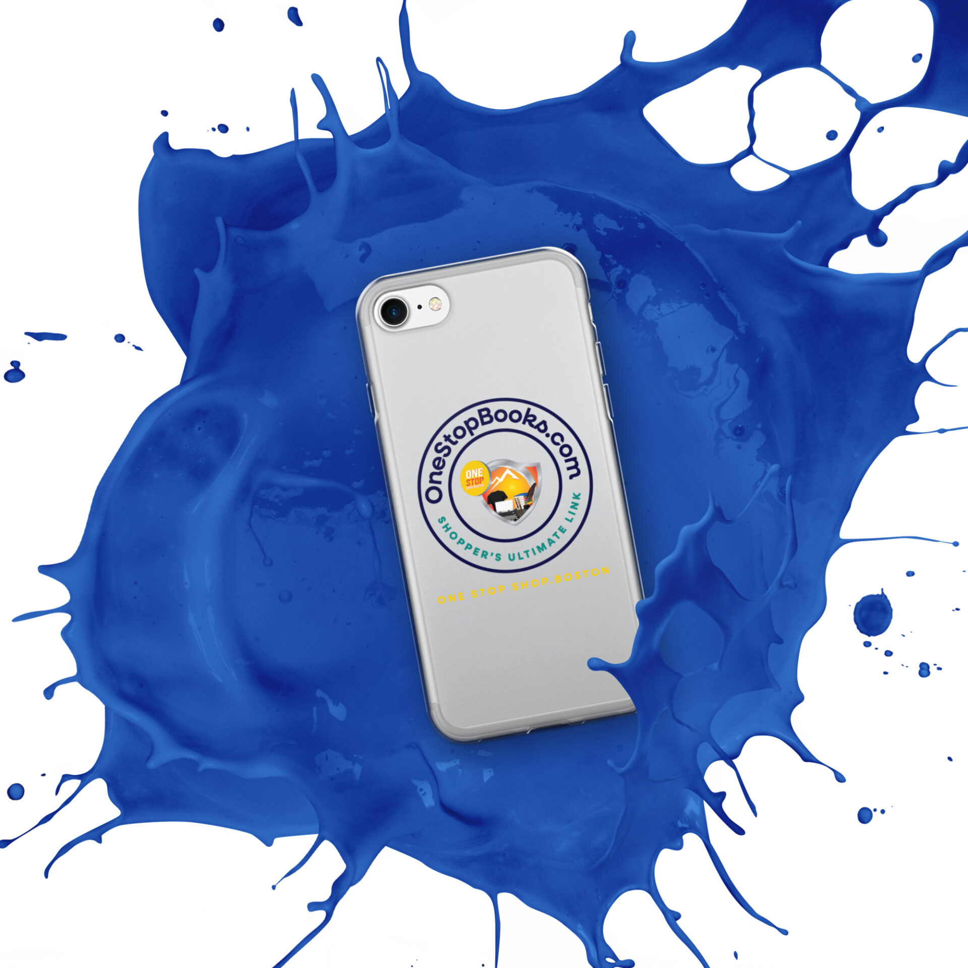 Phone case with OneStopBooks.com logo.