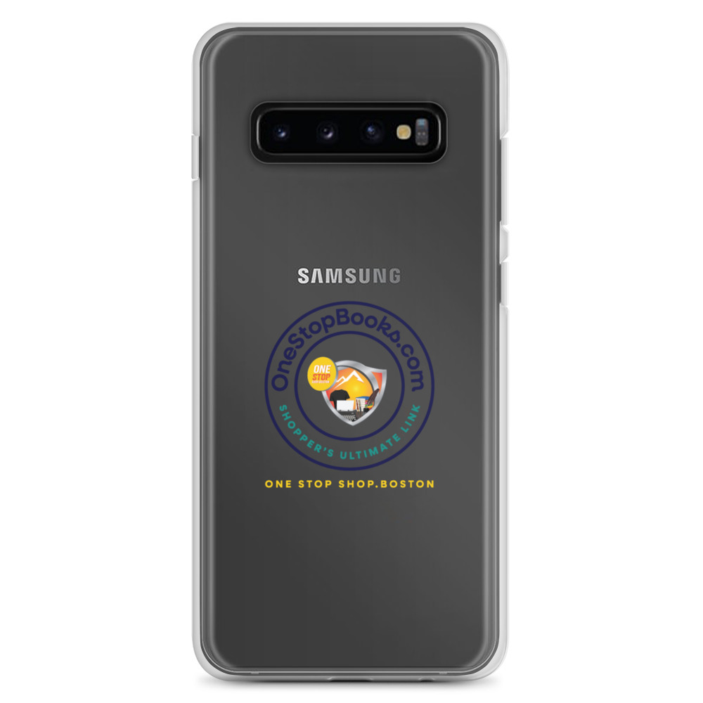 Samsung phone case with OneStopBooks.com logo.