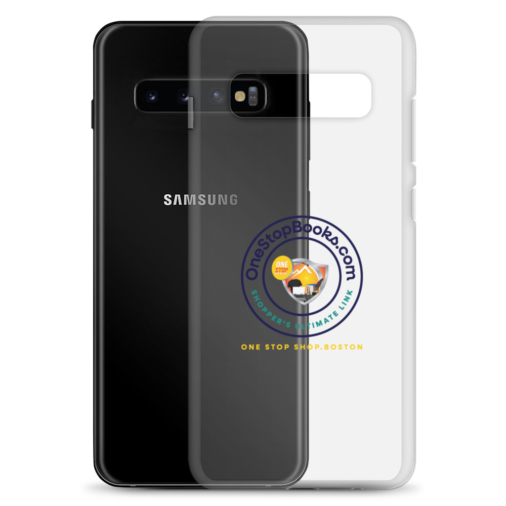 Samsung phone case with One Stop Books logo.