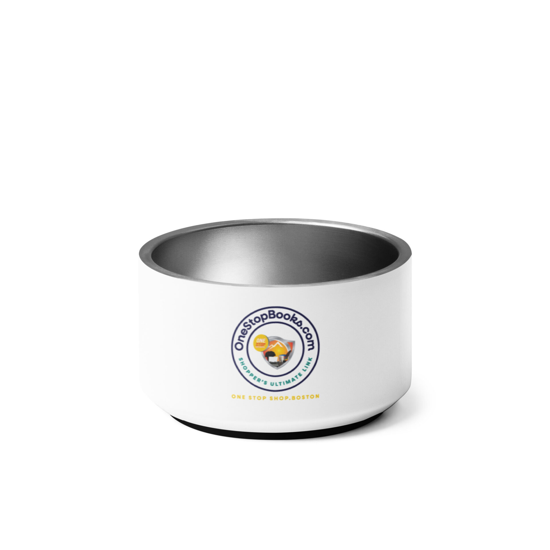 White cylindrical container with logo.