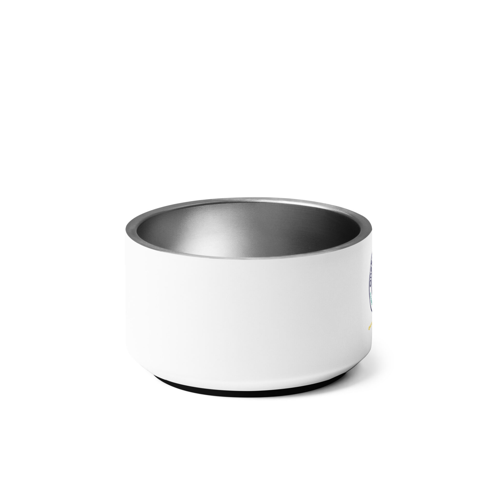 White pet bowl with a rubber base.