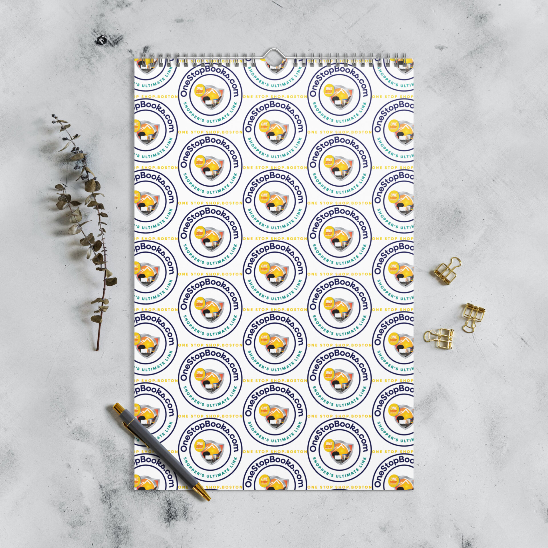 OneStopBooks.com spiral notepad with logo.